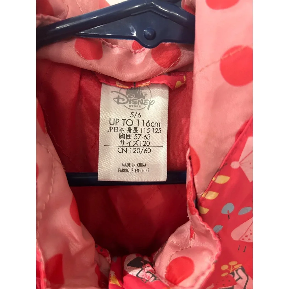 Disney Store Minnie Mouse Rain Jacket Red Floral Butterfly Hooded‎ Coat Kids 5/6